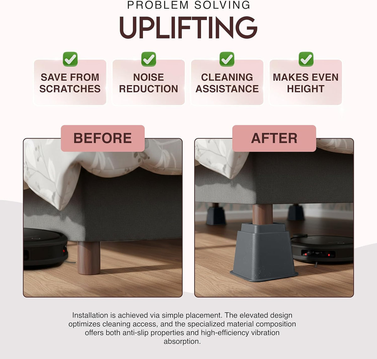 Utopia Bedding Adjustable Bed Risers 3 & 5 Inch, Grey, 4-Pack