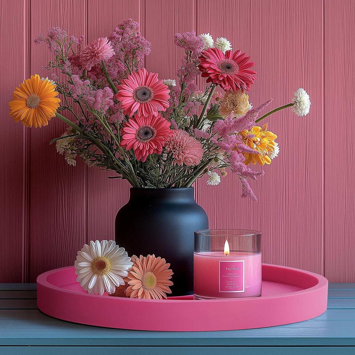 NiHome Silicone Bathroom Vanity Tray Round Perfume Organizer, Hot Pink