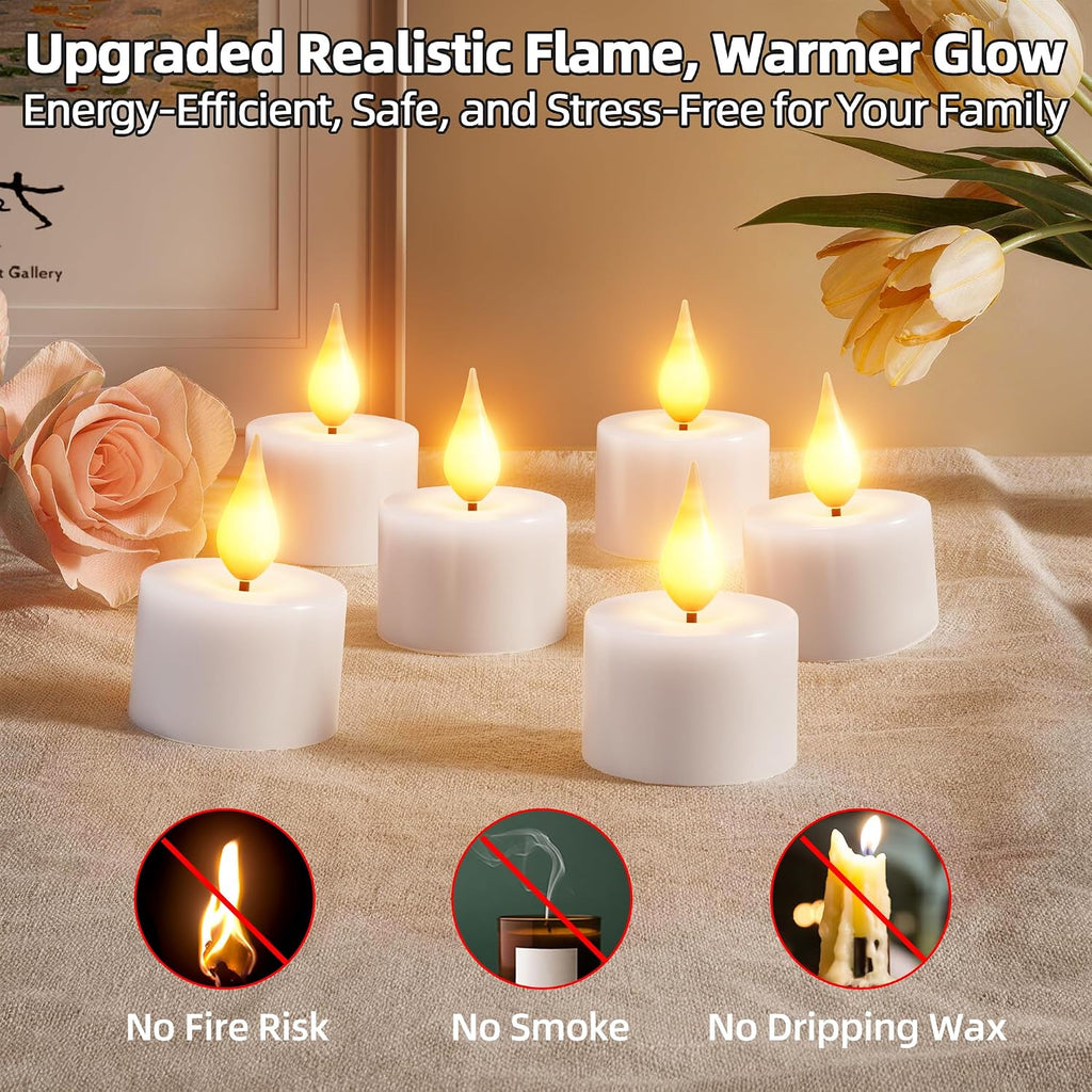 Rechargeable Flameless Tea Lights Candles with Remote Charging Base 12Pcs