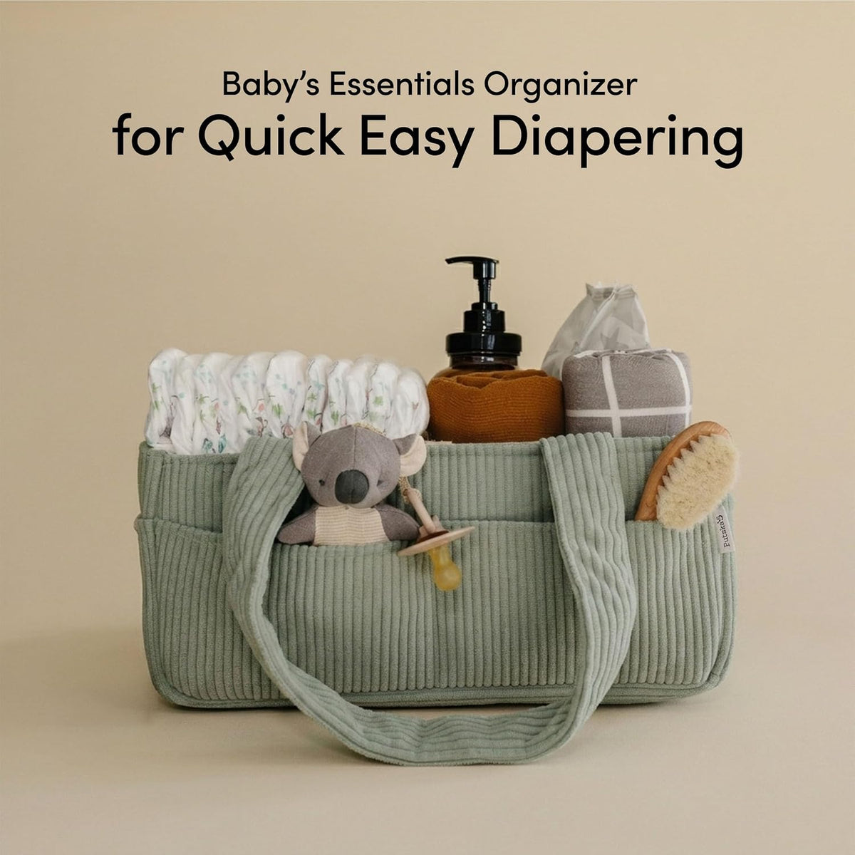 PUTSKA Baby Diaper Caddy Organizer, Nursery Basket, Sage Green Corduroy