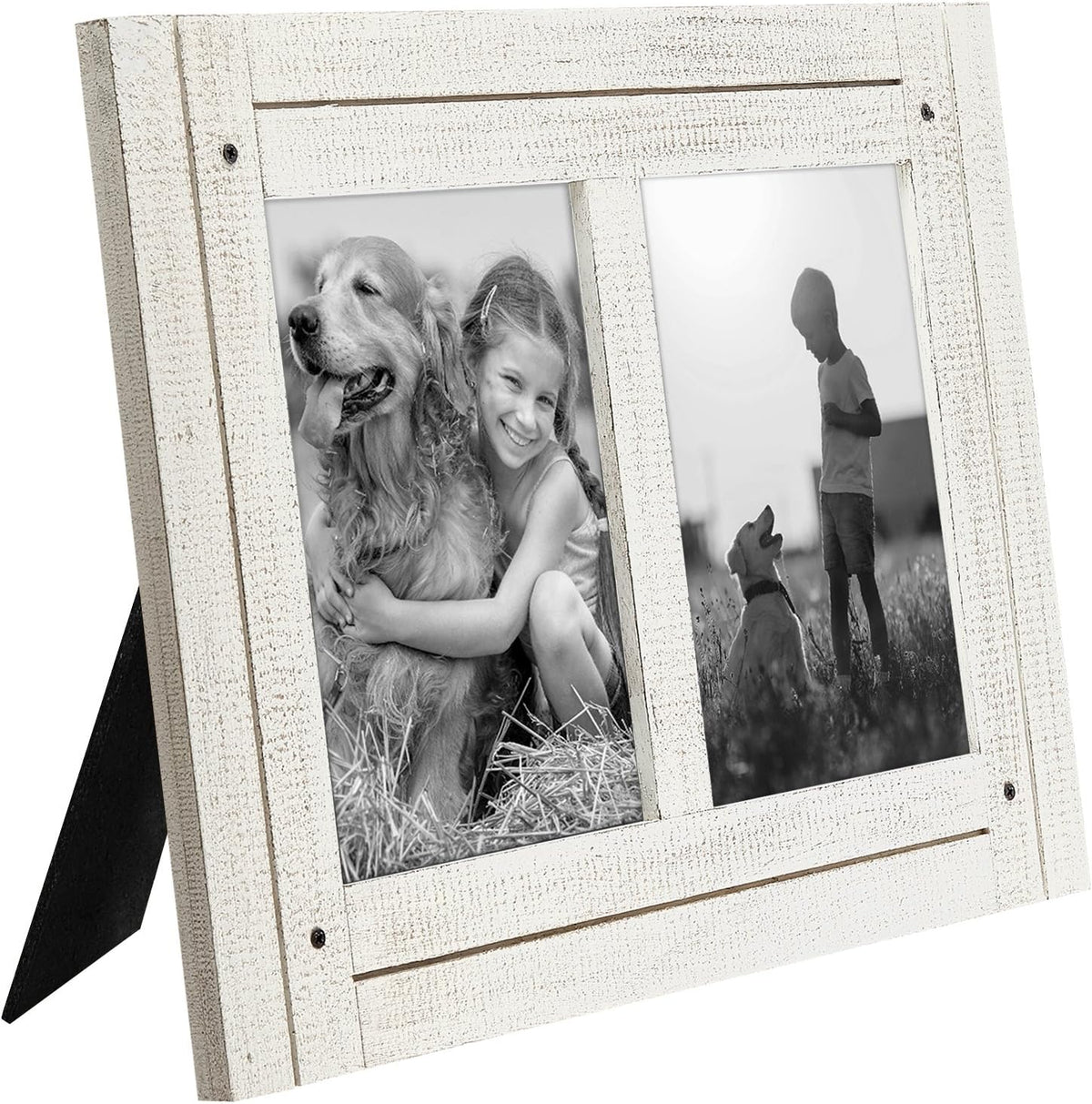 Americanflat 5x7 Double Picture Frame - Distressed Wood - Aspen White