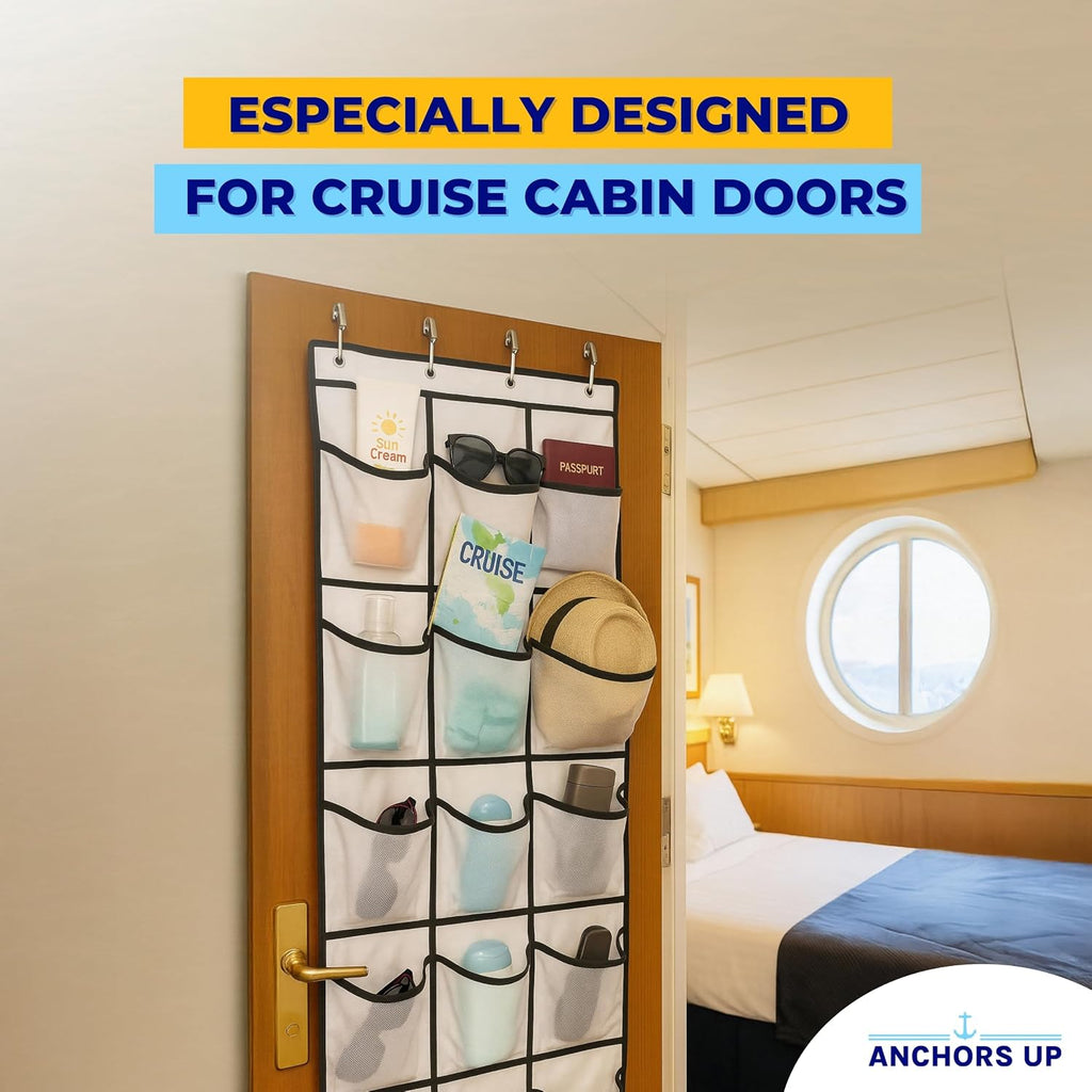 Cruise Cabin Over Door Organizer for Shoes, Toiletries and Accessories – 24 Pockets – Tested on All Cruise Lines such as Carnival, Royal Caribbean, Celebrity, Norwegian etc – Cruise Essentials