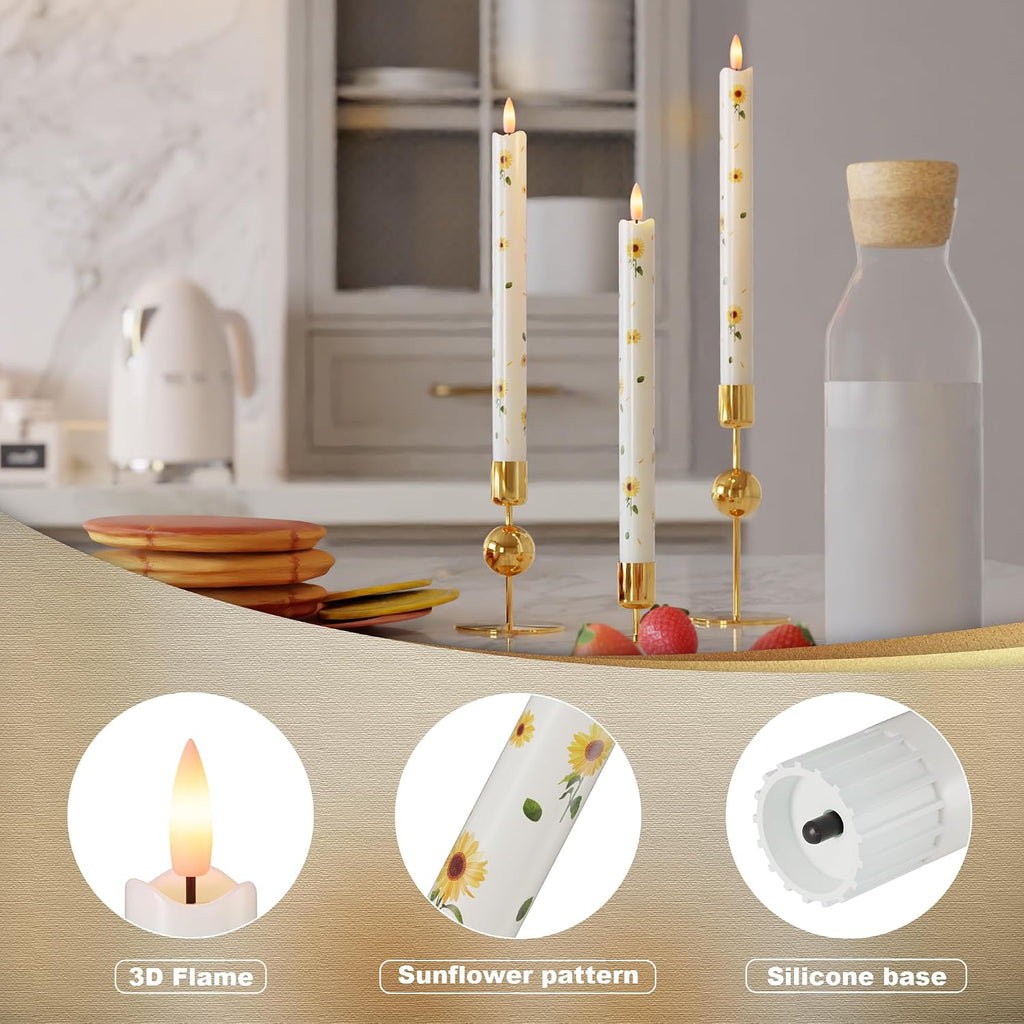 JOIONE Sunflower Flameless Taper Candles with Remote, 3 Pack Home Decor