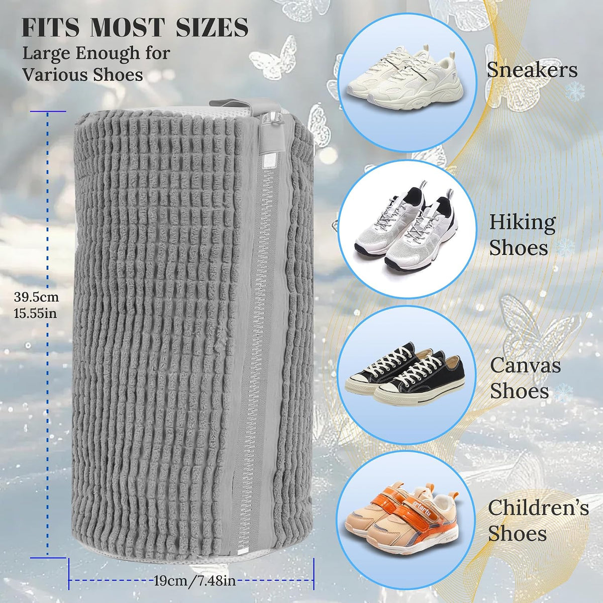 Shoe Washing Machine Bag, Laundry Shoe Bag for Washer and Dryer,2Pcs Reusable Shoe Bag for Washing Machine Fit Most Shoes Types (Grey 2 pcs)