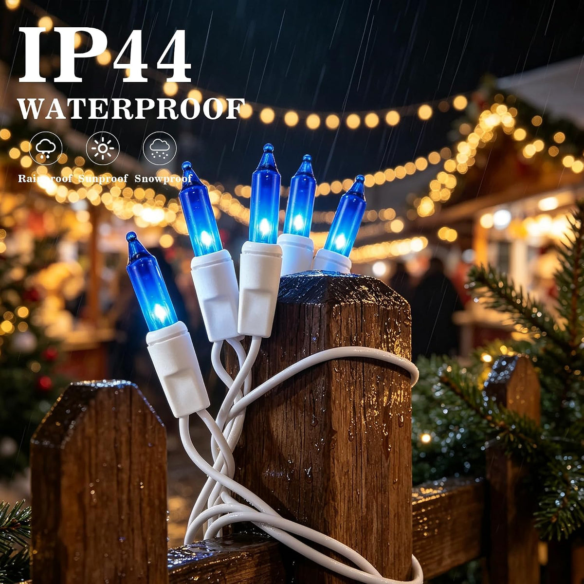 TW SHINE Christmas String Lights, 20FT 100 Count Incandescent White Wire Christmas Mini Lights, Waterproof Xmas String Lights for Outdoor Indoor Home Party Yard Decorations, Blue