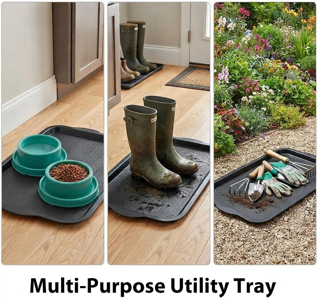 PetLike Boot Tray for Entryway, Pet Food Mat, Waterproof Rubber Shoe Mat for Indoor and Outdoor, Multi-Purpose Tray for Boots, Shoes, Pets, Garden (Black, 1PACK 29.5X16 INCH)