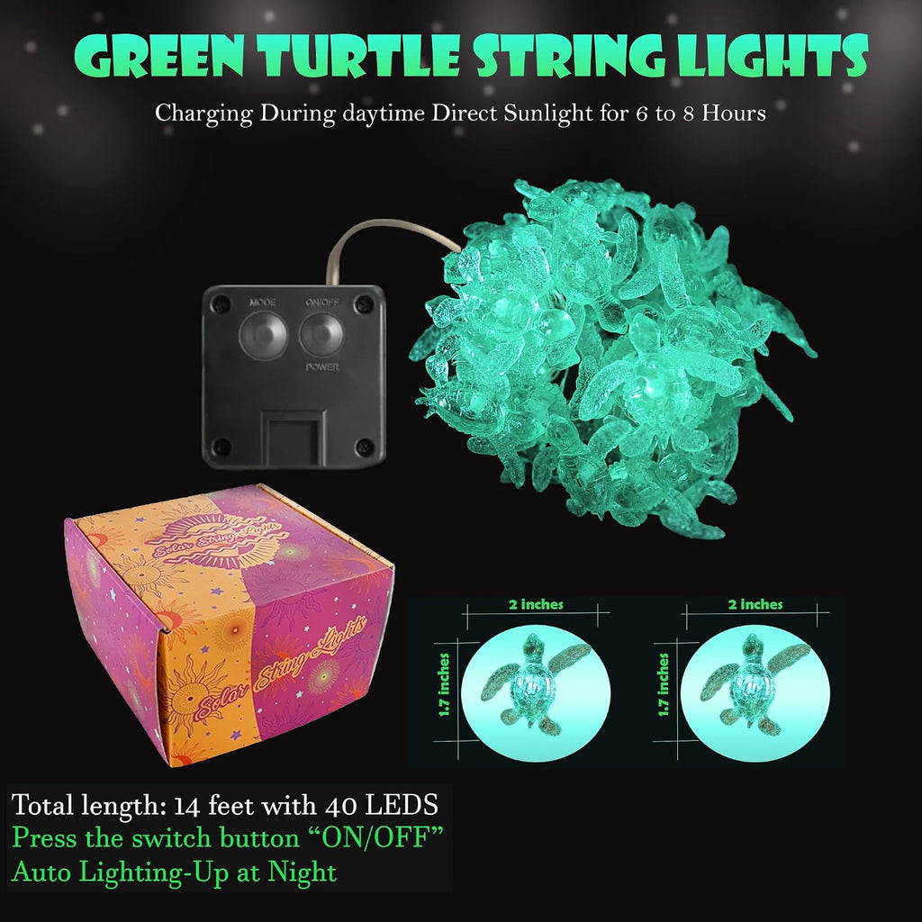 Solar Nautical String Lights, 40LED 14ft Waterproof Outdoor Fairy Lights, Sea Turtle Beach Ocean Decor for Patio Yard Balcony Garden Fence Window