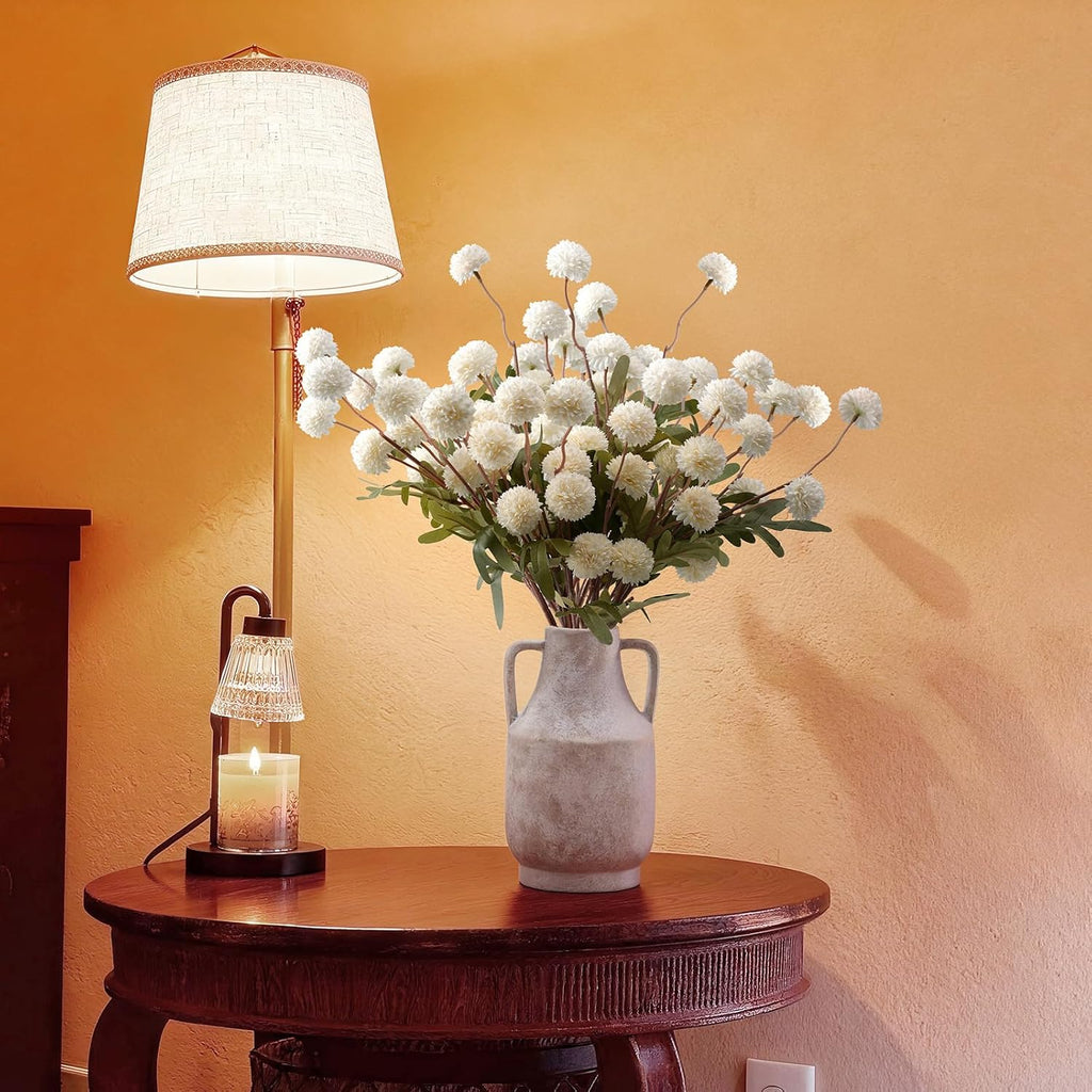 Real-Touch Faux Silk Mums Bouquet, 12 Pcs, Bendable Long Stems, Full & Realistic Artificial Flower Arrangement for Vase, Table, Wedding & Wreath Décor, White (No Vase)