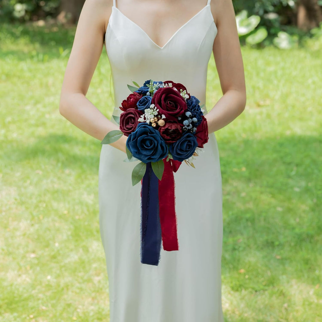 ponatia Navy Blue Wedding Bouquets for Bride Bridesmaid Flower Bouquet