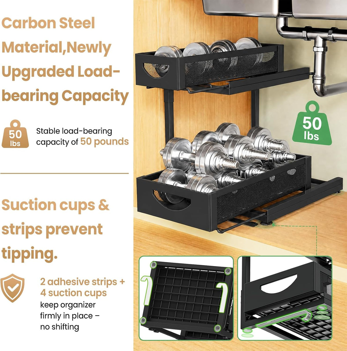 Under Sink Organizer for Kitchen and Bathroom Cabinets Pull Out Storage