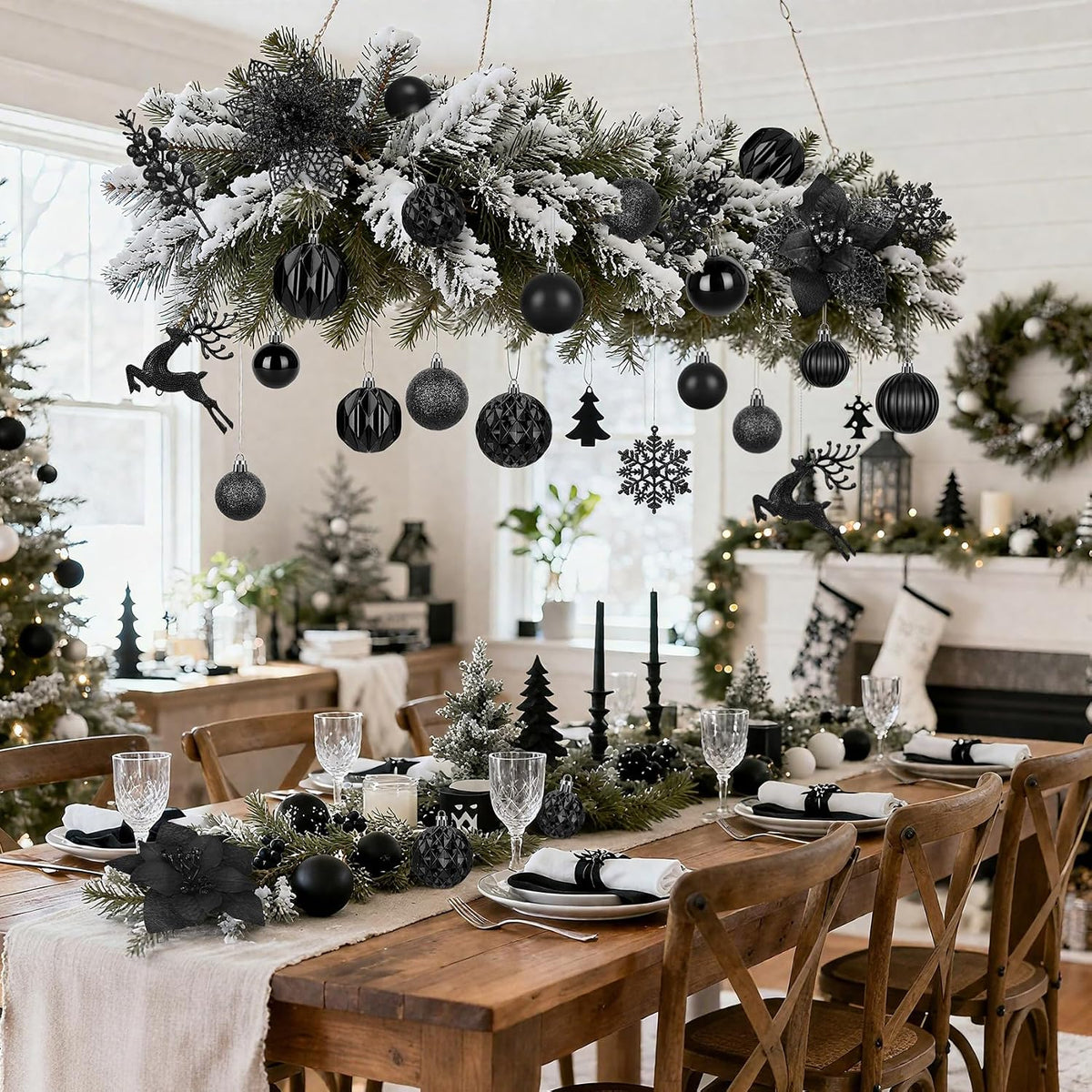 Ouddy Decor 105 Pcs Black Christmas Tree Ball Ornaments Decorations Set
