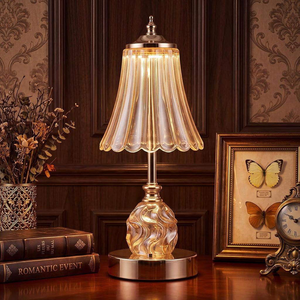 Flower Battery Operated Rechargeable Lamp Cordless, Skirt, Amber