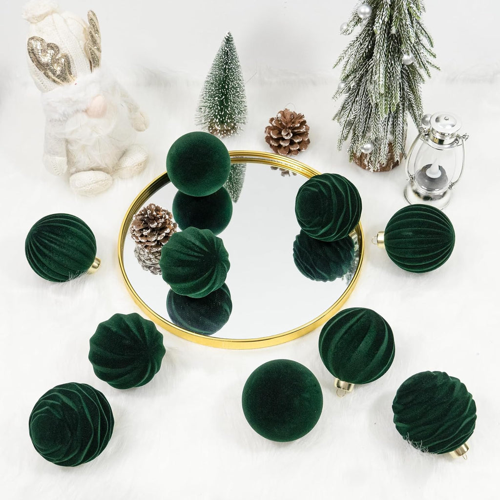 Hismir 12 Pcs 3.15 Inch Velvet Christmas Tree Ornaments Bulk Flocked Balls