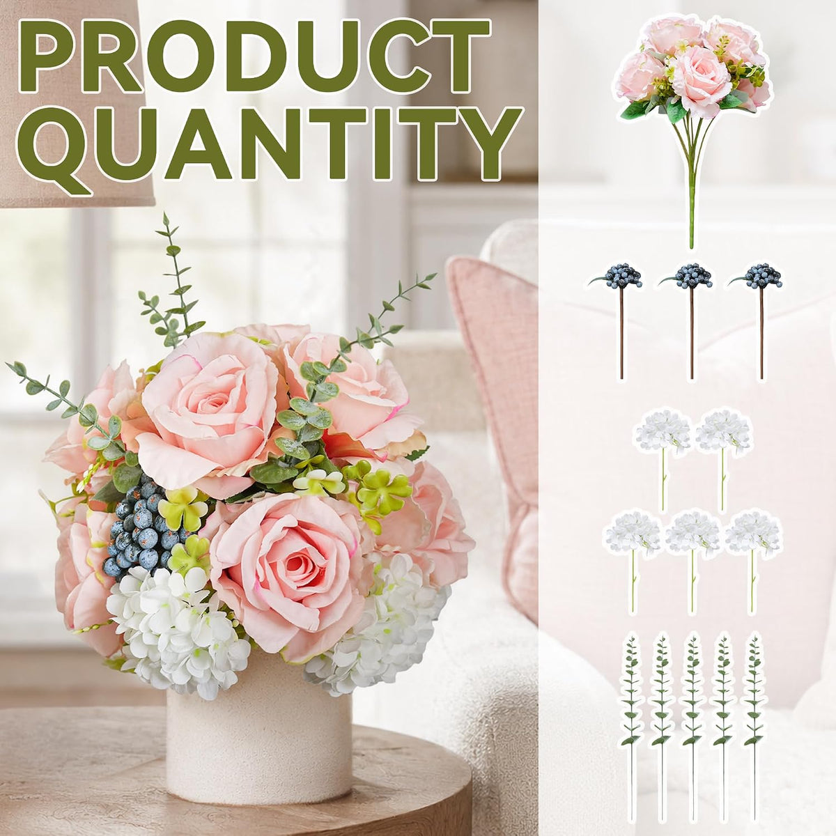 Pink Roses Artificial Flowers Arrangements for Table Rose Bouquet Indoor