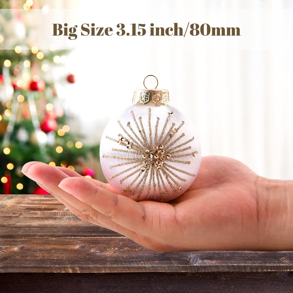 White Gold Christmas Tree Ornaments - Satin Christmas Ball Ornaments Luxury for Xmas Holiday Party Indoor Decorations - 80mm 3.15inch Pack of 15