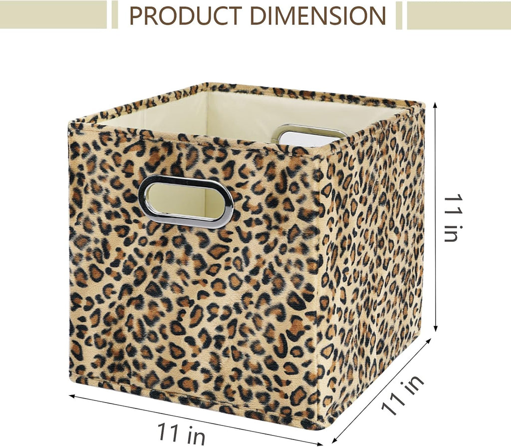 ANMINY Leopard Cheetah Print Storage Cubes Bins, Velvet, Brown, 11Inch 2PCS