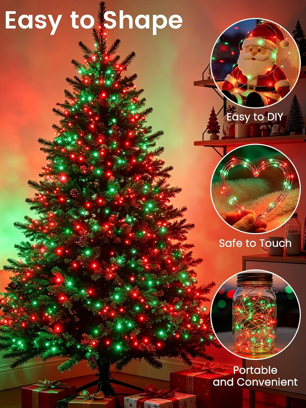 2 Pack Fairy Lights Plug in 99 FT 300 LED Christmas String lights Red Green