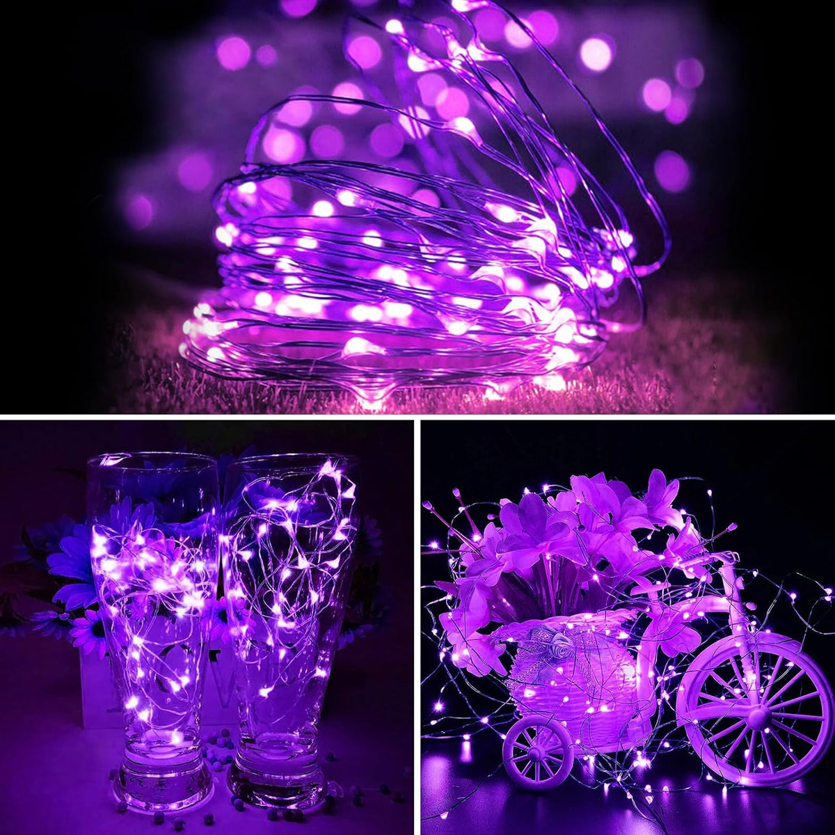 ZGWJ 8 Pack Purple Fairy Lights, Mini String Lights