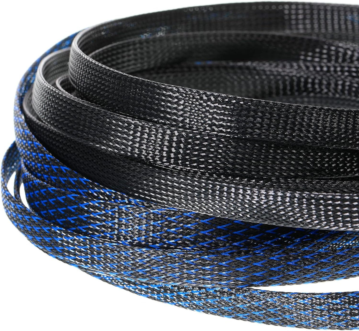 Xuniea 96ft Wire Loom Braided Cable 1/2, 1/4, 3/8 Inch,Black and Blue
