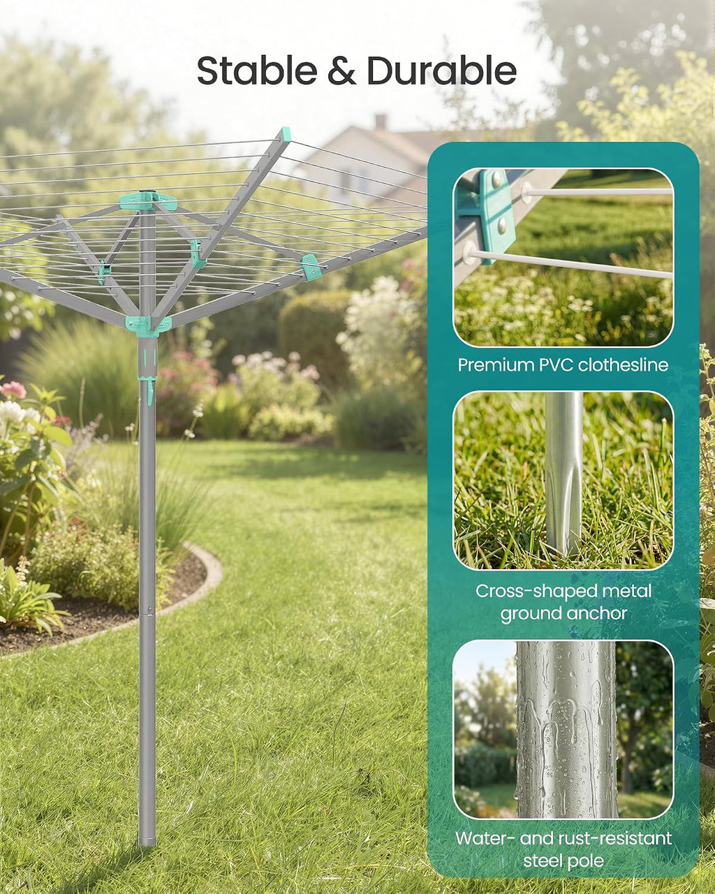 SONGMICS Umbrella Drying Rack, Foldable Outdoor Clothesline for 4 Loads