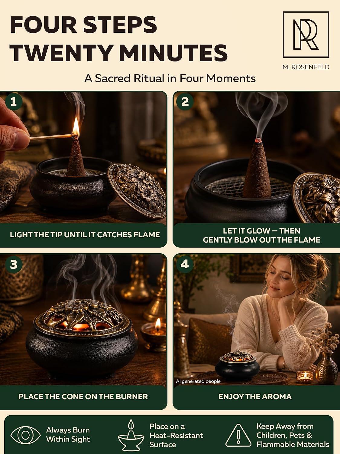 White Sage Incense Cones Scented 50 Pack - Authentic Cleansing Sage Dhoop Resin Blend, Cone Incense Scents for Meditation Yoga Aromatherapy, 1.5-Inch 20-Min Long Burn