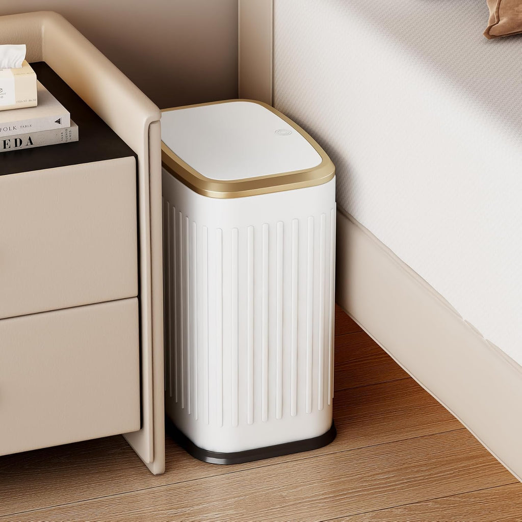 TIPGO Small Bathroom Trash Can with Pop-up Lid, 2.1 Gallon, White