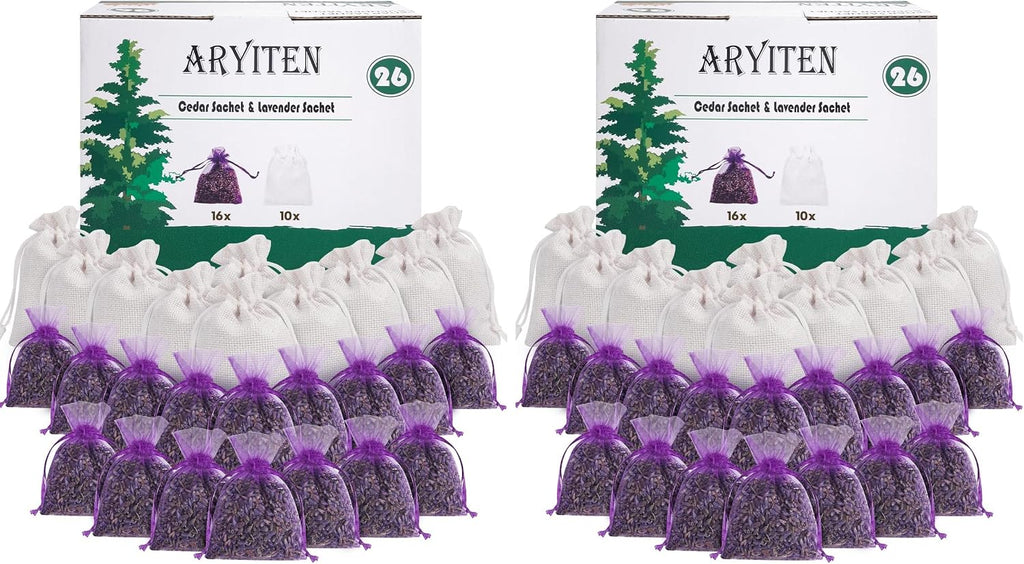 52 Pack Cedar Chips and Natural Dried Lavender Sachets Bags - Stop Clothes Damage, Cedar and Lavendar Home Fragrance for Drawers and Closets