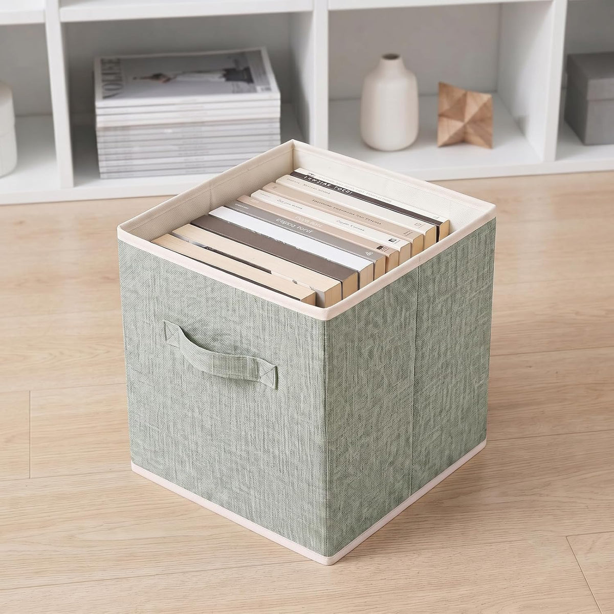 ShellKingdom Storage Bins, Foldable Linen Storage Cube, 2 Pack, Light Green