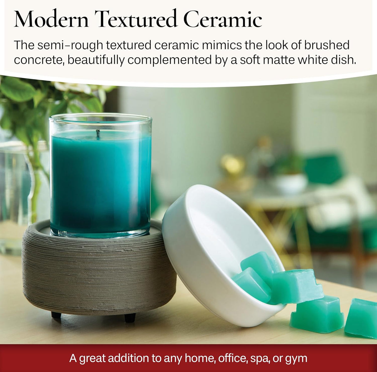 Candle Warmers ETC 2-in-1 Candle and Fragrance Warmer for Warming Scented Candles or Wax Melts and Tarts with to Freshen Room, Gray Texture