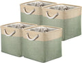 PATIKIL Fabric Storage Cube, 4 Pack 11 Inch Storage Bins Closet Organizers for Shelves with Handles Decorative Collapsible Baskets for Home Organization, Beige/Green