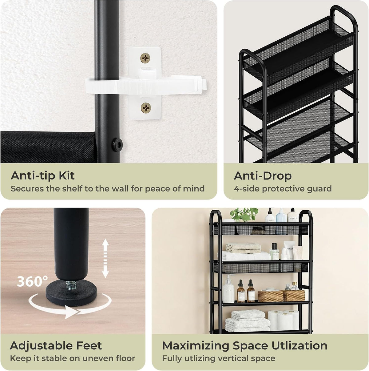 4-Tier Over The Toilet Storage Shelf, Bathroom Over Toilet Organizer