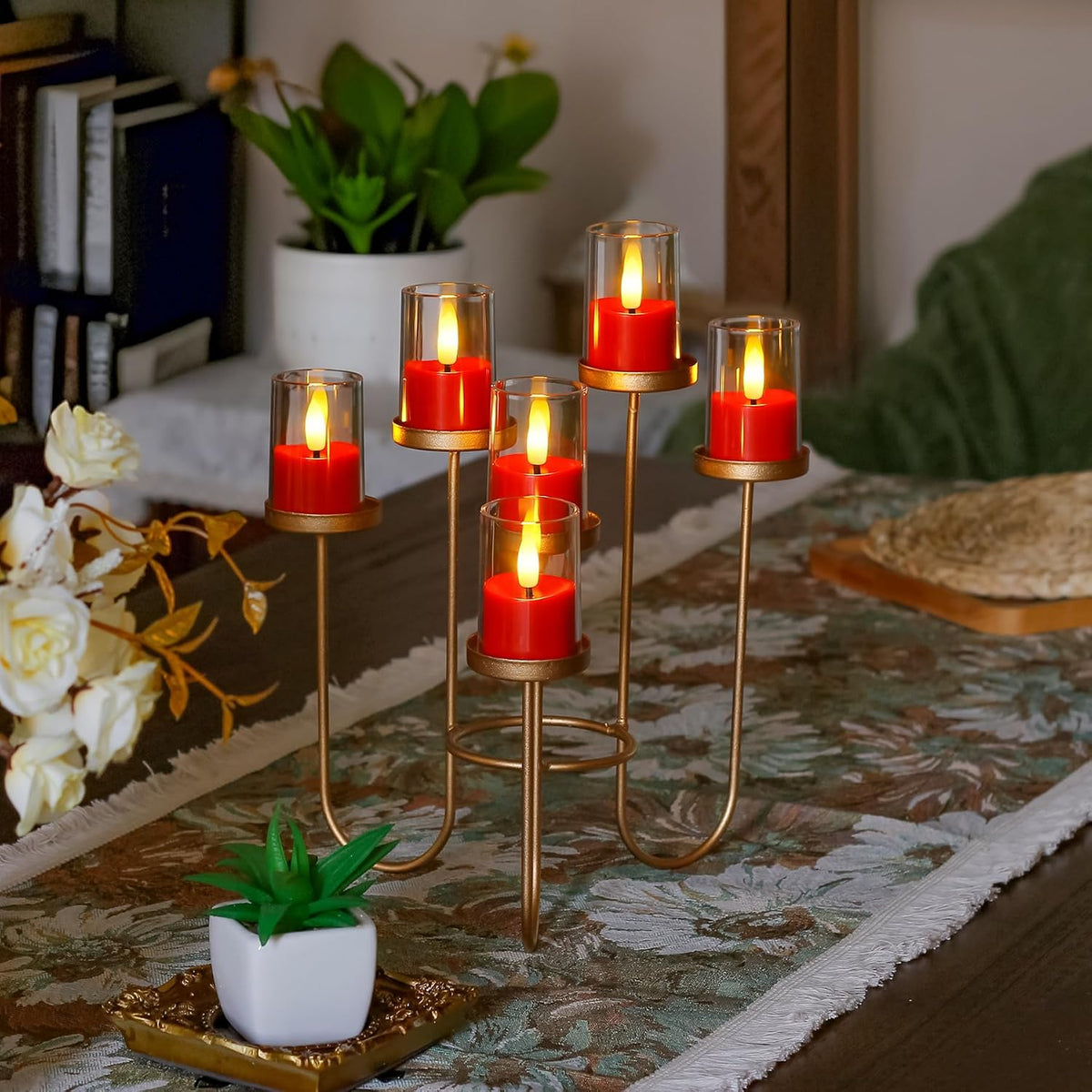 Yeelida 8pcs Battery Operated 1.7" x2.5" Clear Acrylic Remote LED Tea Lights, Flameless 2/4/6/8h Timer Fake Red Bulk Votive Candles with Batteries, Flickering Warm Light Pure Plastic Tealights