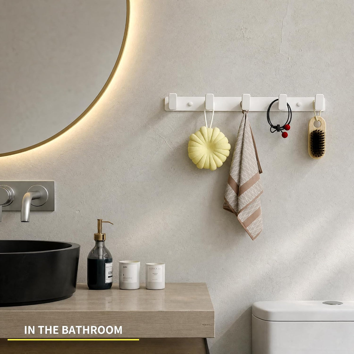 White Coat Rack Wall Hooks for Hanging Heavy Duty Door Hooks with 5 Hooks Key Holder for Wall Hat Rack for Entrance Coat Hook