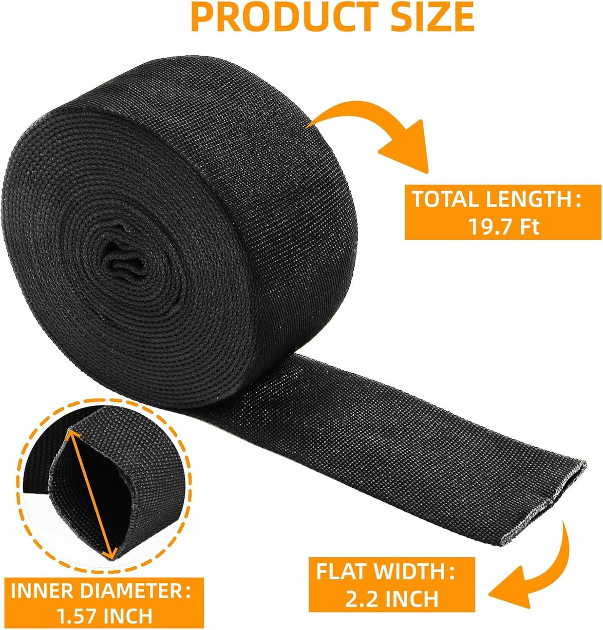 Cididu Protective Hose Sleeve 19.7 Ft, Anchor Chain Cover with Zip Ties, Black Polyester Hydraulic Wrap Cable Cutting Wire Sheath Sleeve for Welding Tig Torch Hydraulic Hose Rope (1.57 Inch ID)