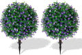 Yangrass 2Pack Artificial Purple Flower Topiary Ball Tree with Ground Spike
