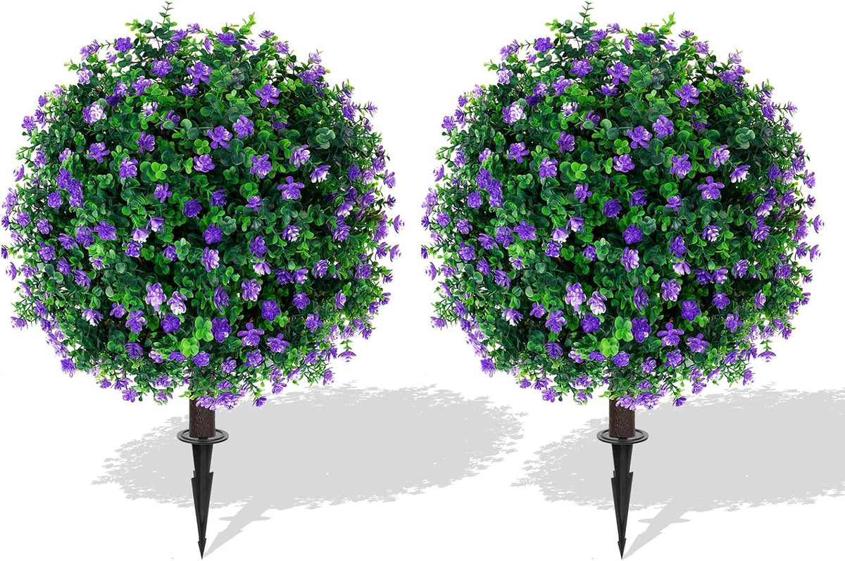 Yangrass 2Pack Artificial Purple Flower Topiary Ball Tree with Ground Spike