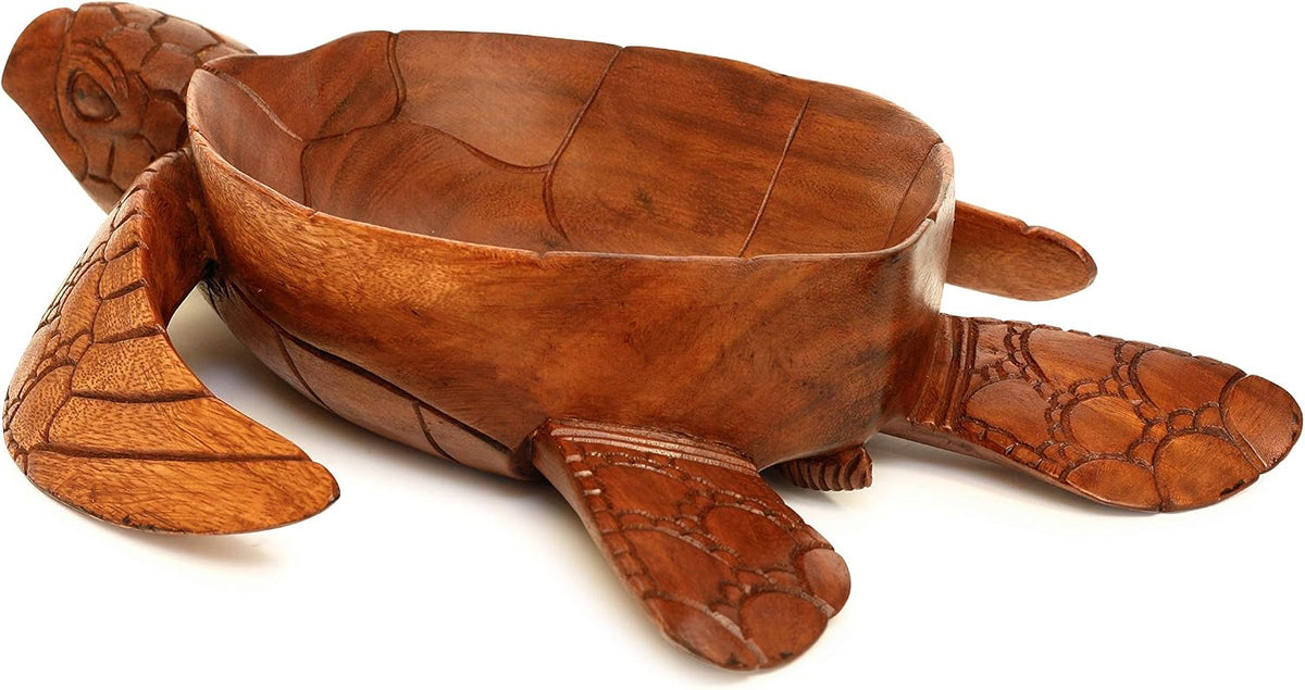 Wooden Hand Carved Turtle Bowl – Decorative Fruit Dish, Rustic Coastal Ocean-Inspired Tabletop Centerpiece, Handmade Animal Shaped Wood Serving Tray, Artisan Beach House Decor Accent Turtle Bowls
