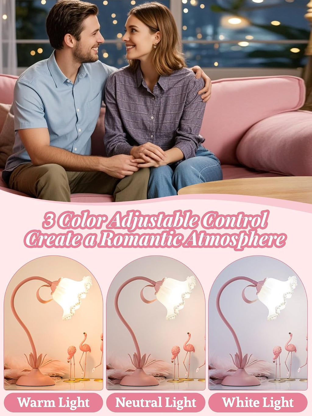 Flower Table Lamp Bedside Lamps LED Reading Light,3 Color Modes Cute Small Lamp,Vintage Flower Lamp Kawaii Table Lamp for Bedroom Living Room Office Dorm Desk Home Decor (Pearl Pink lamp)