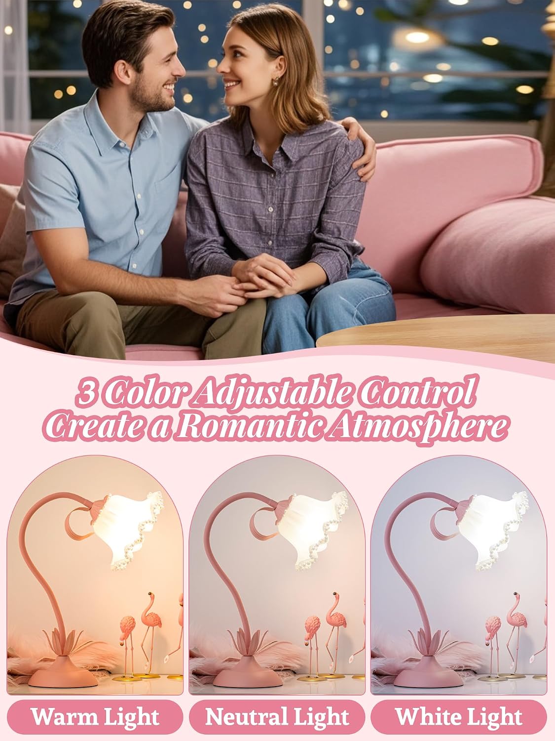 Flower Table Lamp Bedside Lamps LED Reading Light,3 Color Modes Cute Small Lamp,Vintage Flower Lamp Kawaii Table Lamp for Bedroom Living Room Office Dorm Desk Home Decor (Pearl Pink lamp)