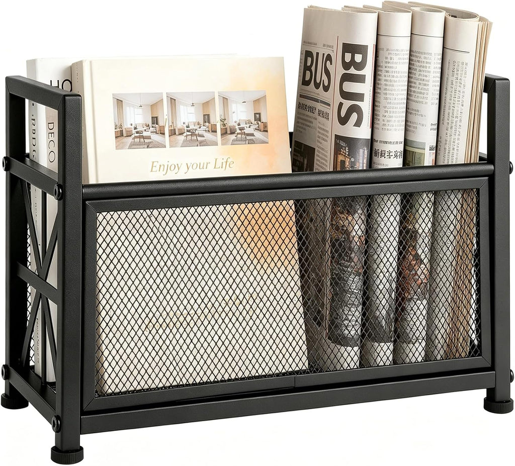Extra Large Black Magazine Holder, Metal Magazine Rack Floor, Mesh Magazine File Holder, Magazine Storage Basket, Magazine Holders for Classroom，Magazine Stand for Desk, Folder Organizer Bin for Books
