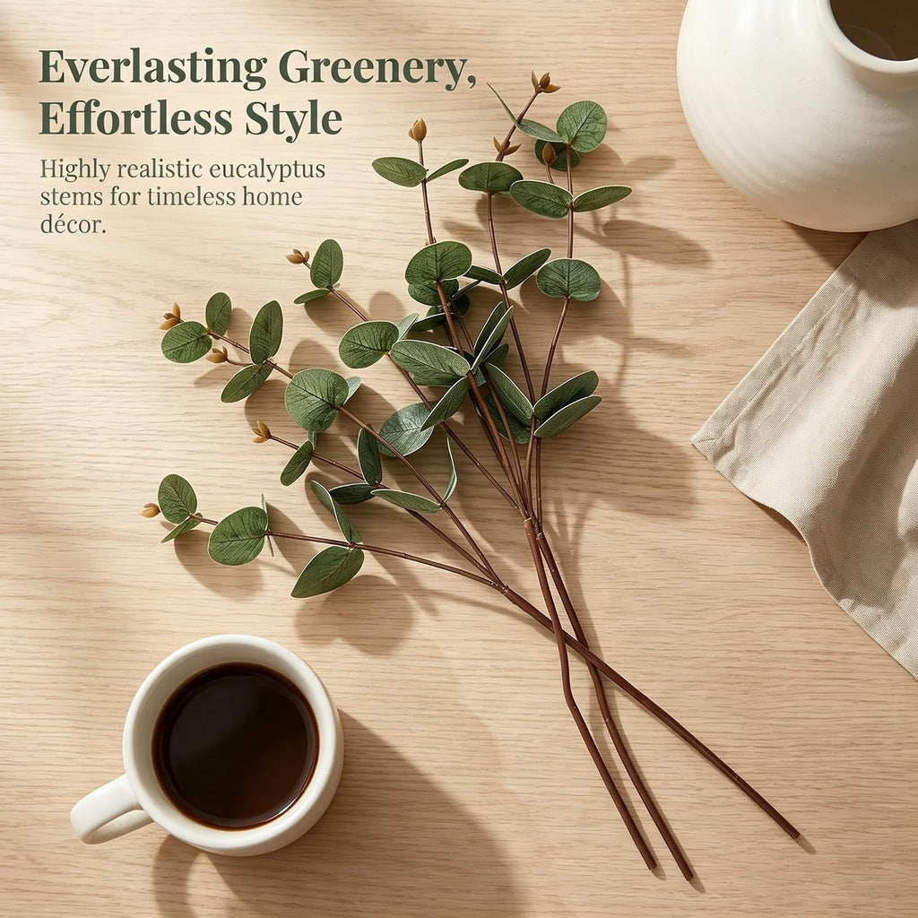 Artificial Eucalyptus Stems with Ceramic Vase for Home Decor,Sage Green