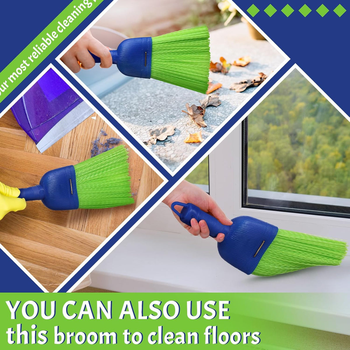 Domensi 4 Pcs Whisk Broom Poly Fiber Hand Brush with Hang Hole Car Cleaning