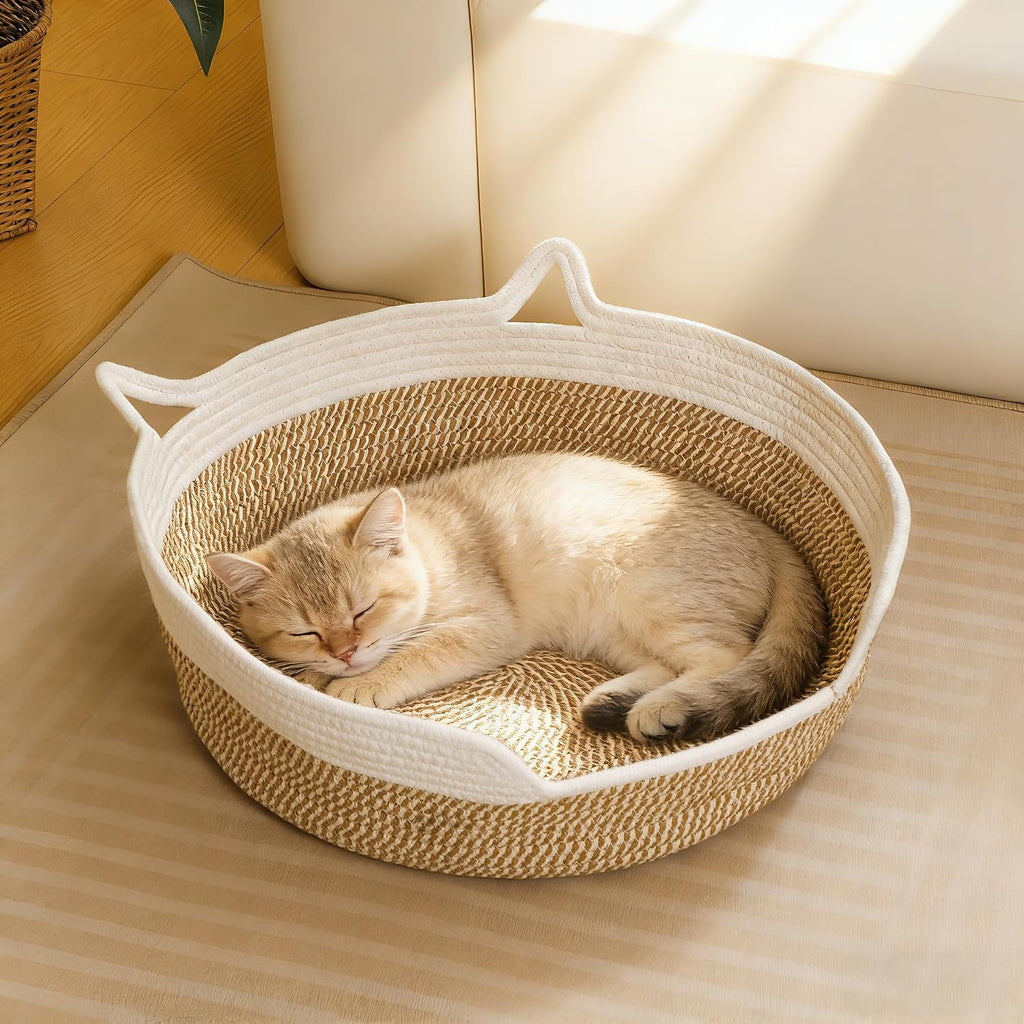Cat Basket Cotton Rope Cat Toy Basket Instinct Baskets Handwoven Cats Bed
