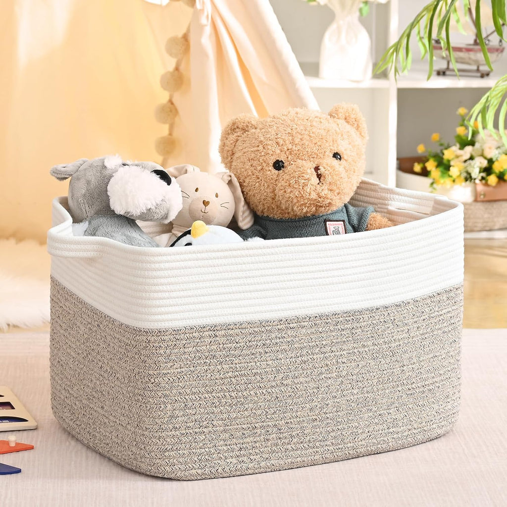 Large Blanket Basket, 100L Storage Baskets for Organizing, Woven Laundry Basket for Blankets, Cotton rope Blanket Storage for Living Room, Nursery Room, 24.8" L x 15.74" W x 15.74" H, Brown
