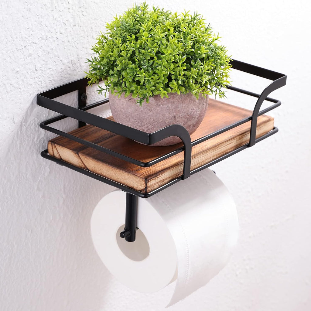 Toilet Paper Holder with Shelf - Farmhouse Bathroom Rustic Country Decor