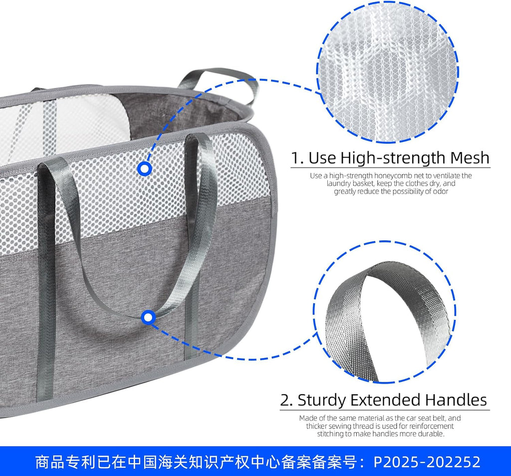 Pop Up Laundry Hamper, Holds 1.5 Loads, Honeycomb Breathable Laundry Basket