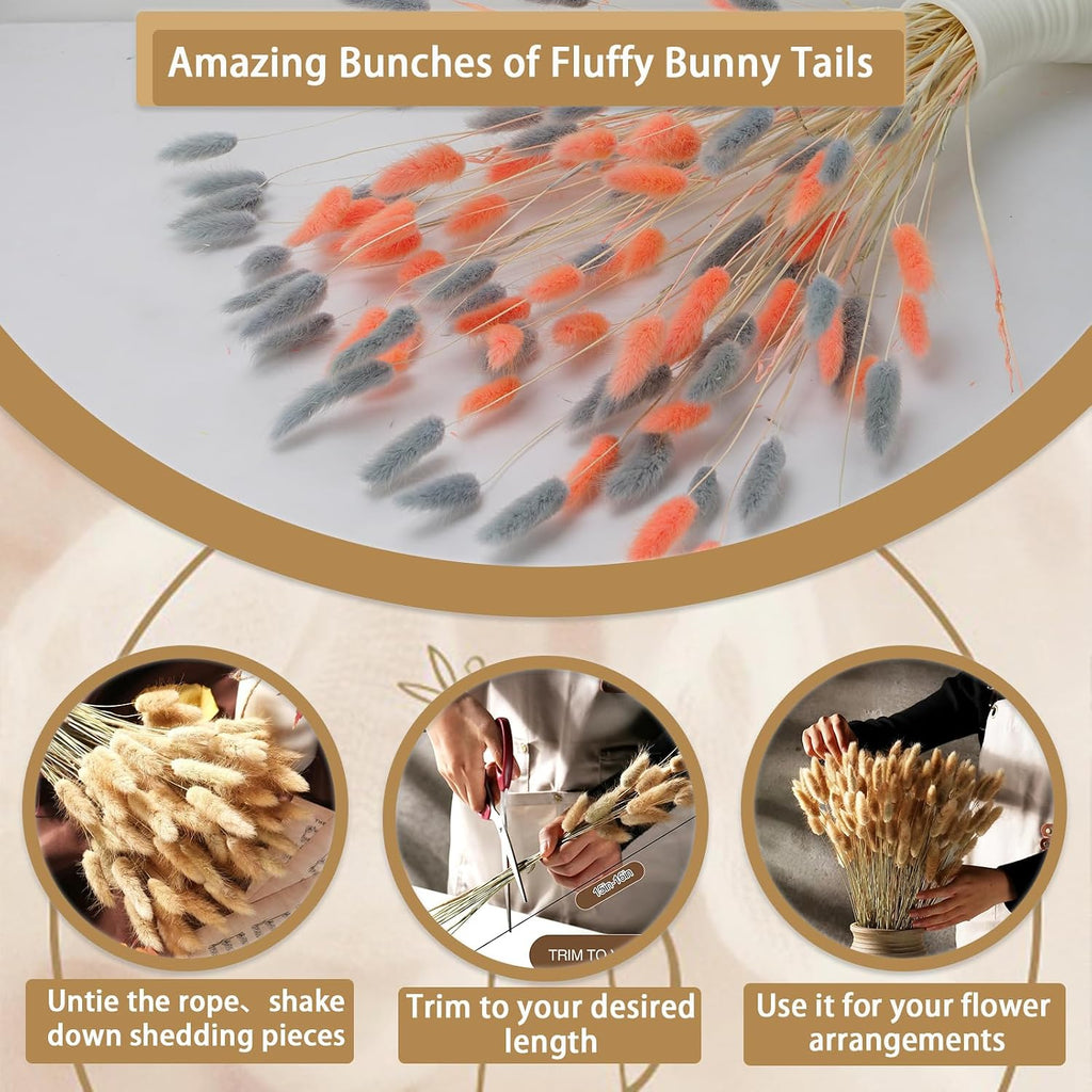 100 Pcs Pink and Grey Bunny Tails Dried Flowers