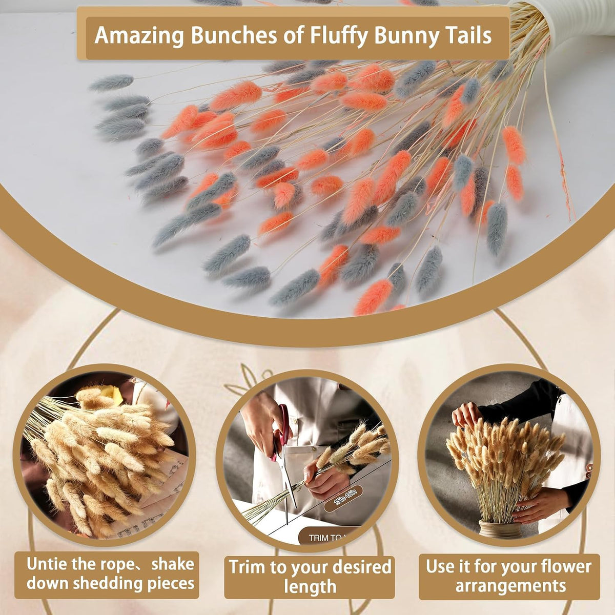 100 Pcs Pink and Grey Bunny Tails Dried Flowers