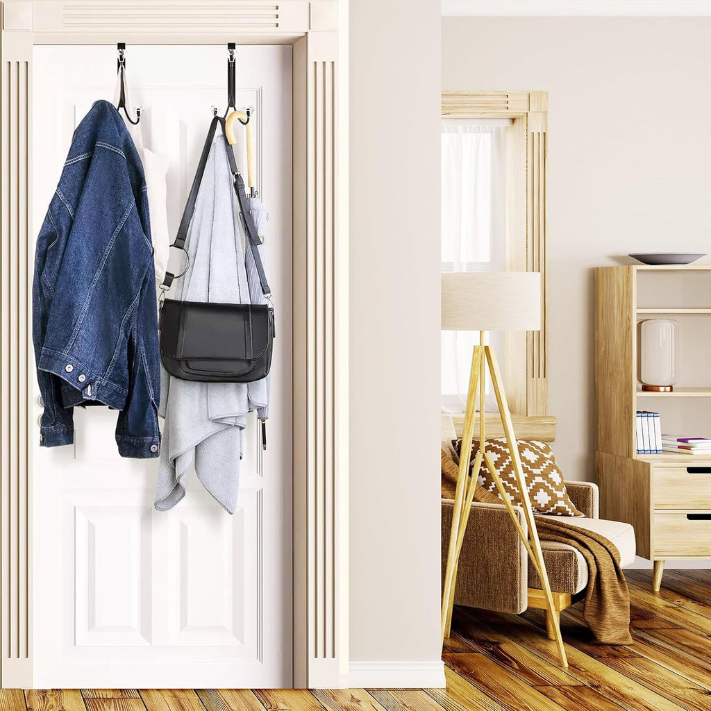 Over The Door Hook, Door Hanger Hook 3 Diamonds Hangers with Sturdy Metal for Hanging Clothes, Towels, Coats, Bags, Hats (Black 2 Pack)