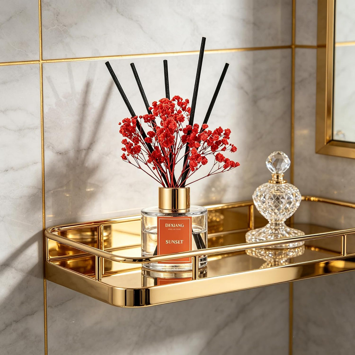 Reed Diffuser Set,3.38 fl oz (100 ml) Sunset Oil Diffusers with 6 Reed Sticks for Bathroom Shelf Decor Home Fragrance Reed Diffuser